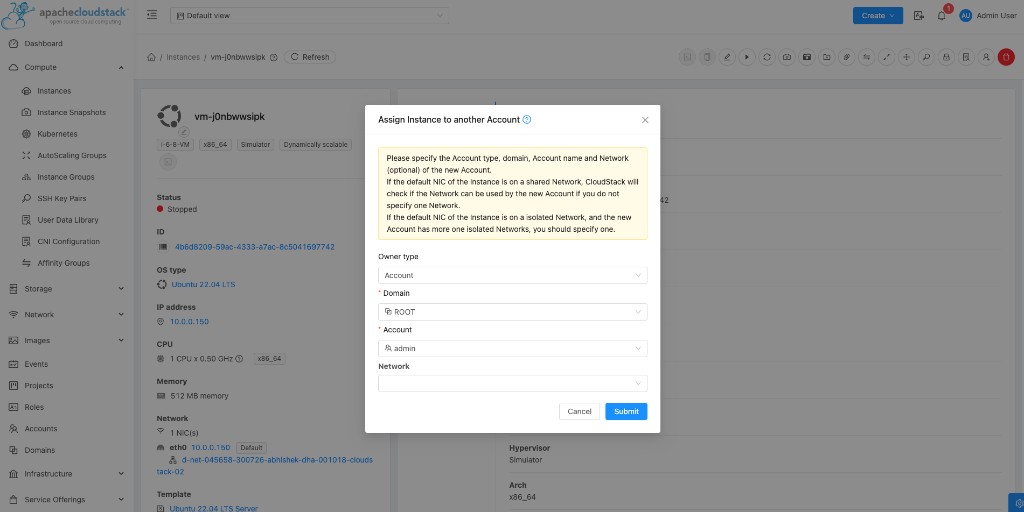 Assign Instance to another Account in CloudStack