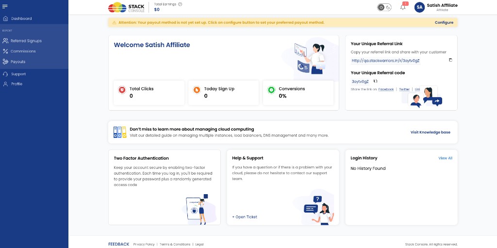 Screenshot: Affiliate — Dashboard