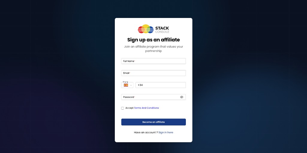 Screenshot: Affiliate — Sign up as an affiliate