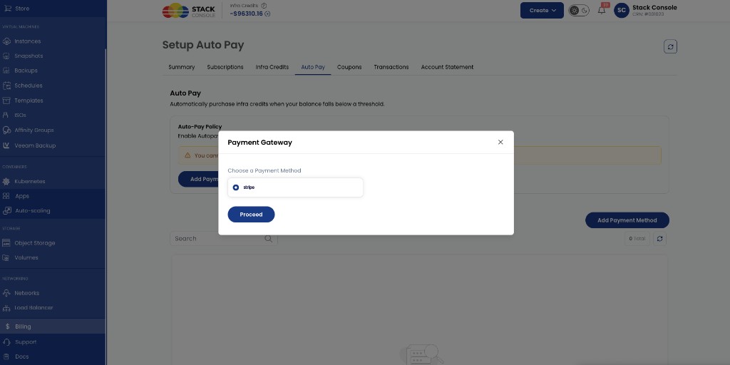 Screenshot: CMP — Payment Gateway popup for Auto Pay