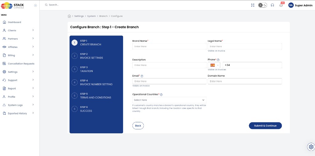 Screenshot: CMP — Configure Branch Step 1 Create Branch