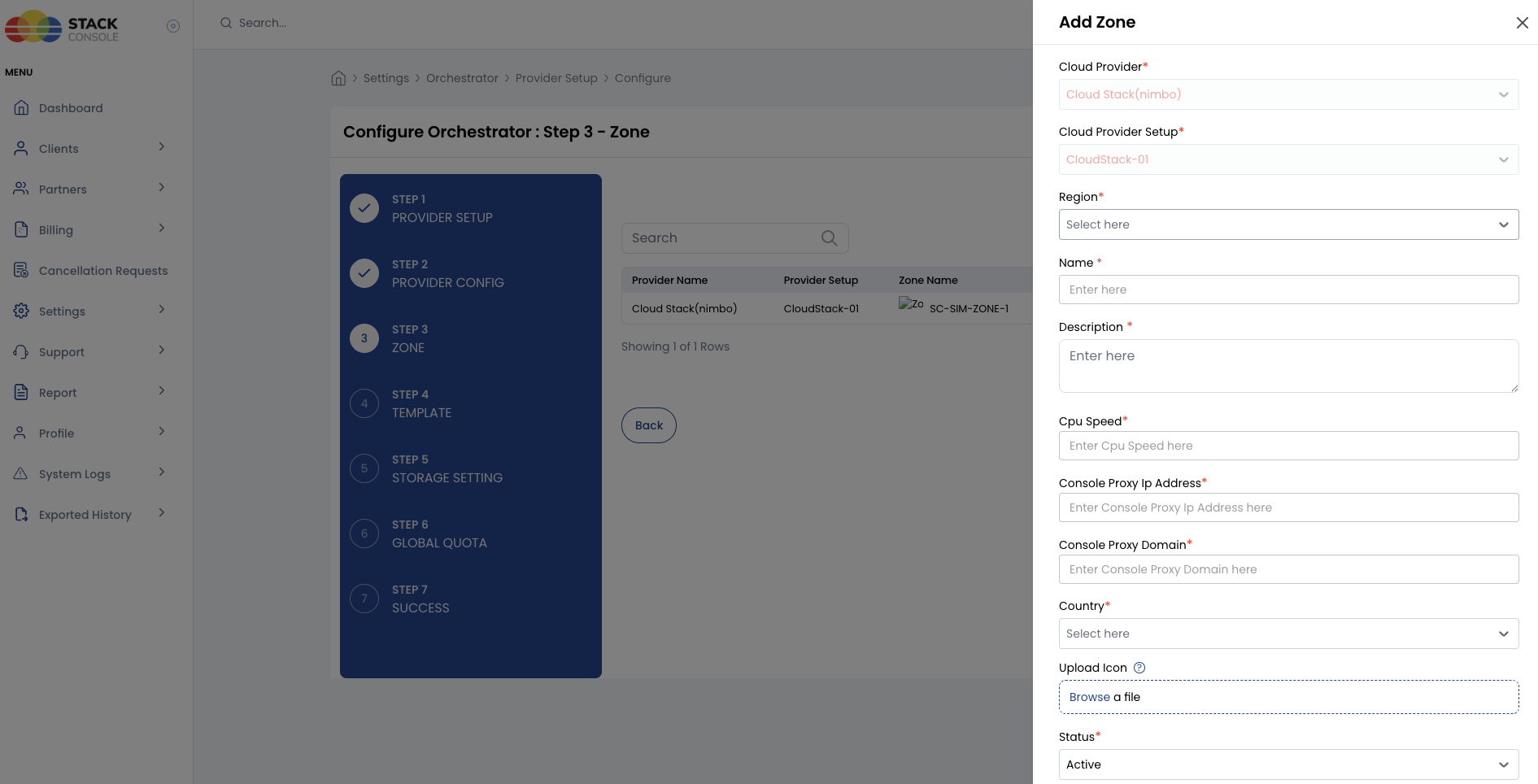 Screenshot: CMP — Step 3 Zone listing with Add Zone button