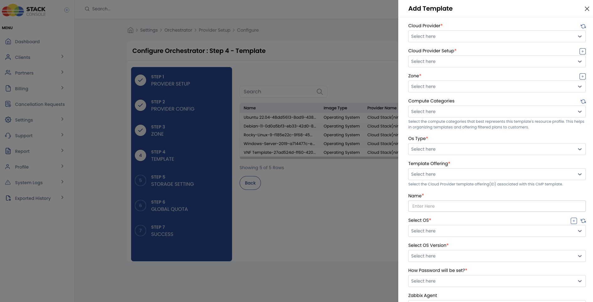 Screenshot: CMP — Step 4 Template listing