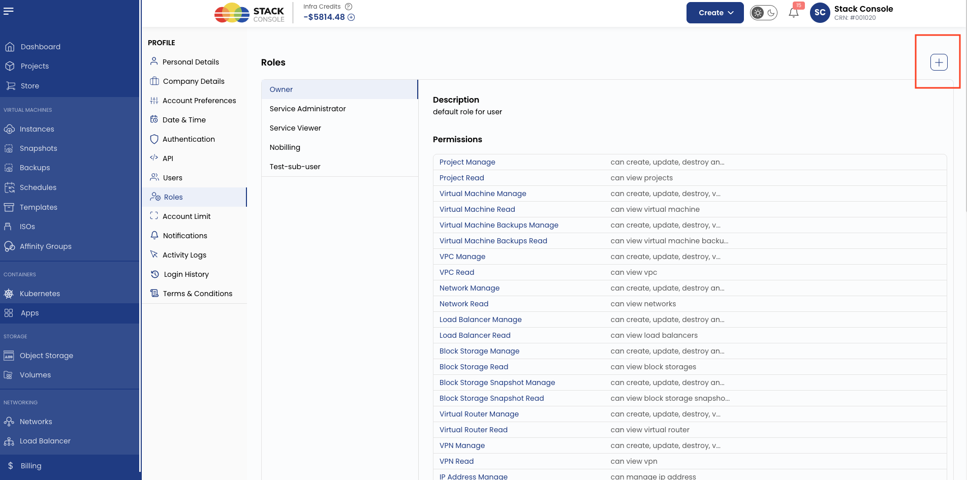 Screenshot: CMP — Create Role
