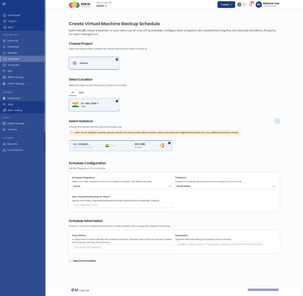 Create Virtual Machine Backup Schedule