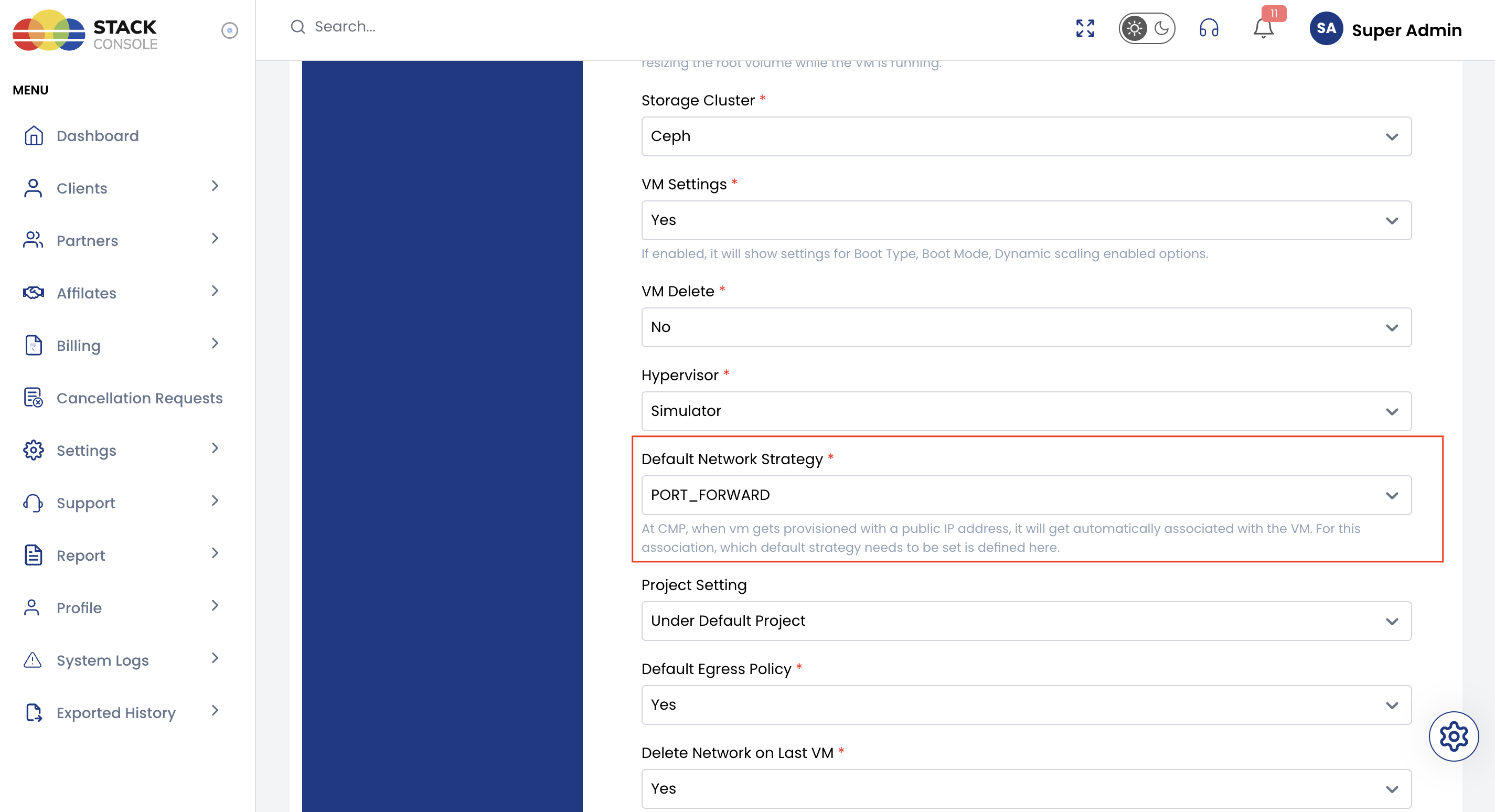 Screenshot: CMP — Default Network Strategy in Provider Configuration