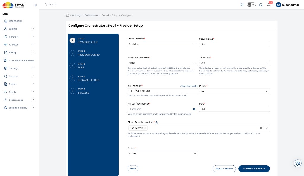 Screenshot: CMP — DNS Step 1 Provider Setup