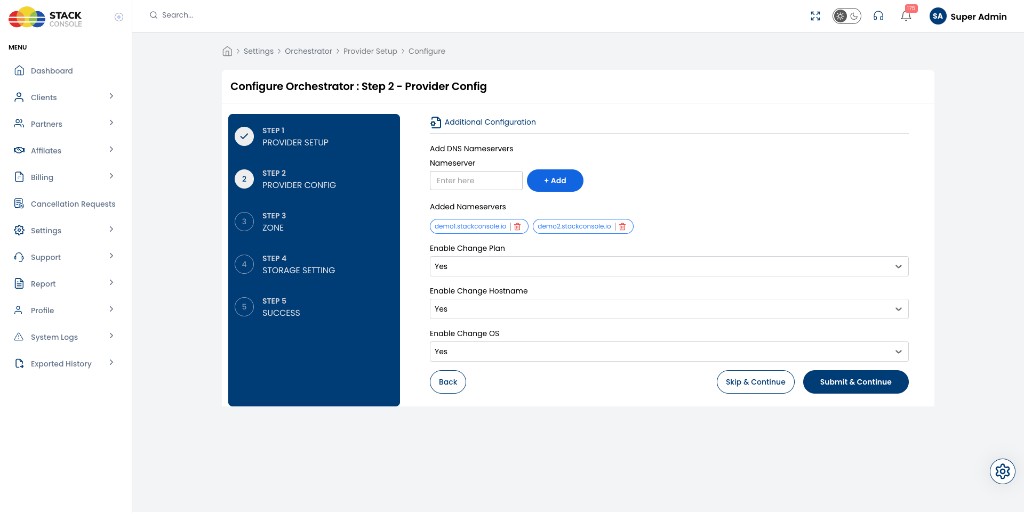 Screenshot: CMP — DNS Step 2 Provider Config
