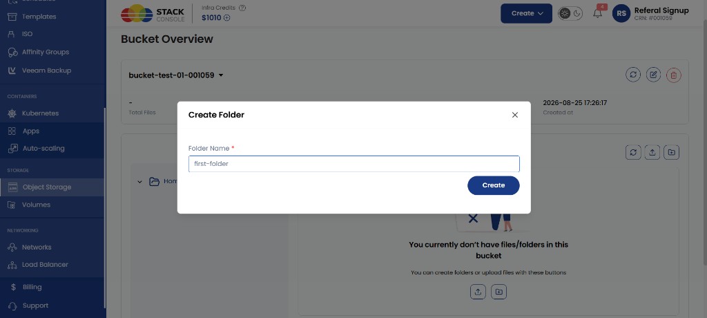 Screenshot: Create Folder modal