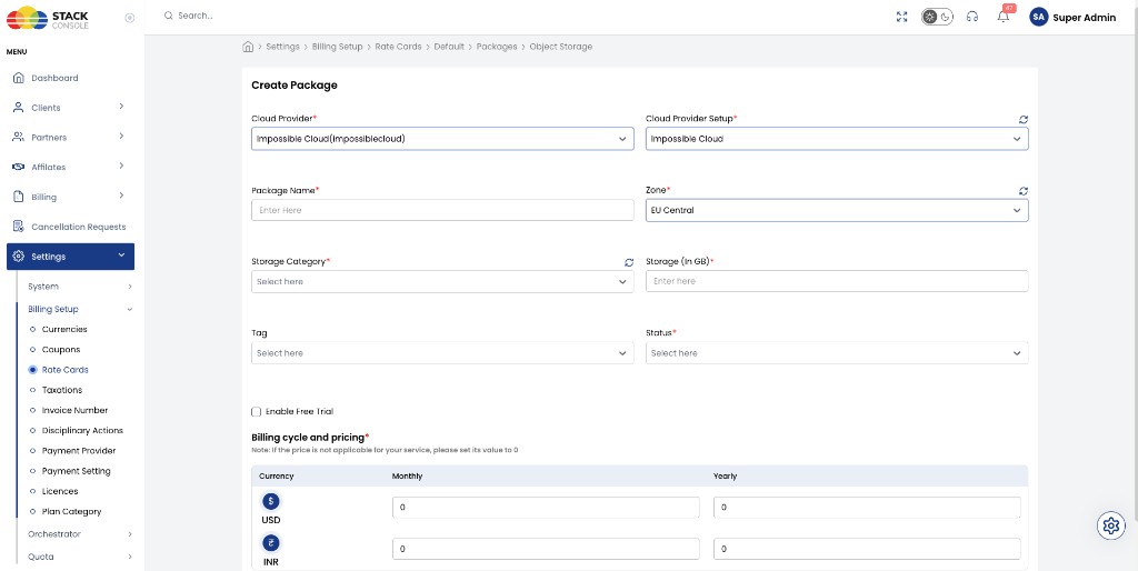 Screenshot: CMP — Create Package for Impossible Cloud Object Storage