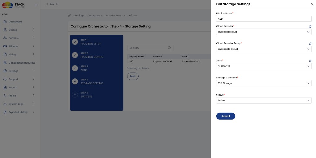 Screenshot: CMP — Step 4 Storage Setting for Impossible Cloud