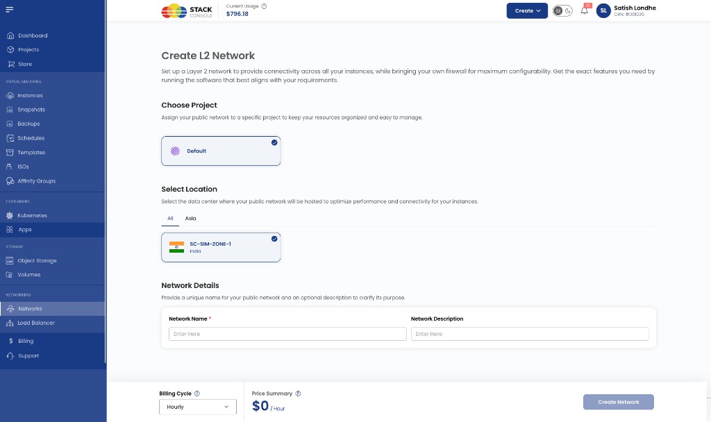 Screenshot: CMP — Create L2 Network