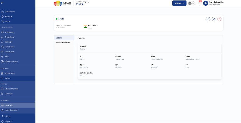 Screenshot: CMP — L2 network details (Details tab)