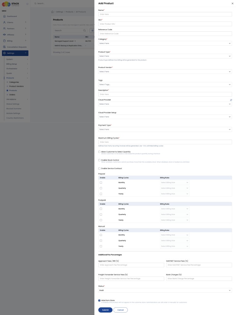 Screenshot: Add Product form
