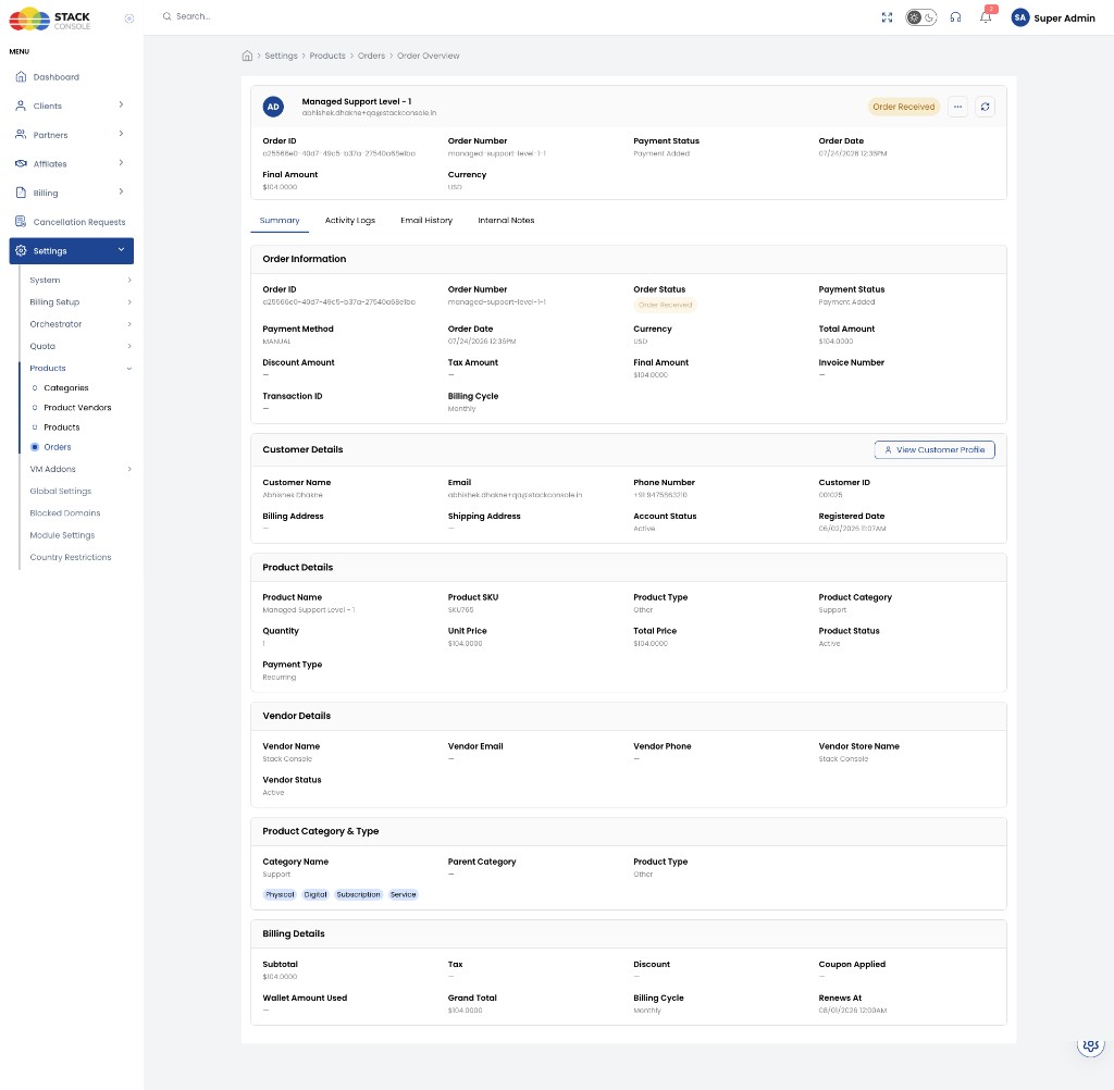 Screenshot: Order Overview (Summary)
