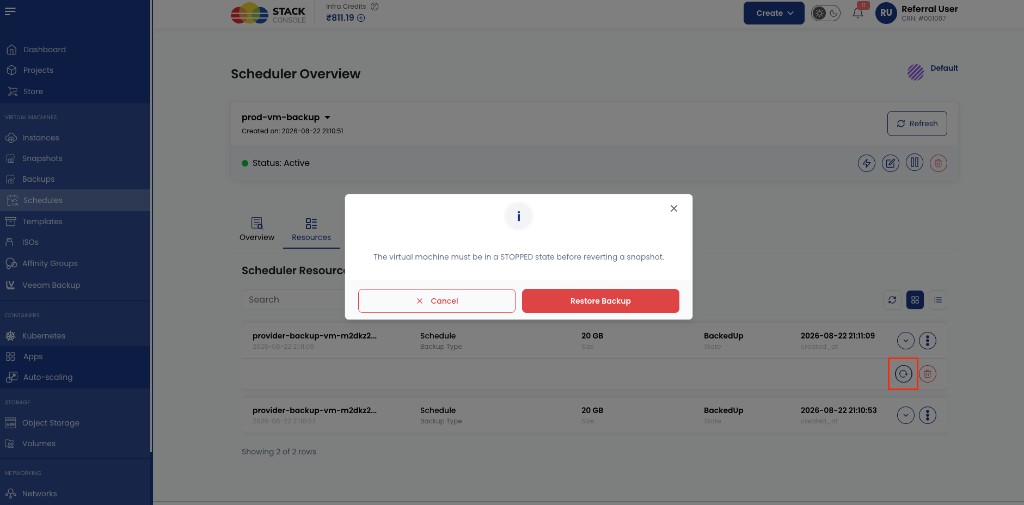 Restore Backup confirmation