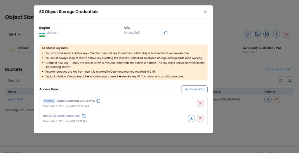 Screenshot: CMP — S3 Object Storage Credentials modal