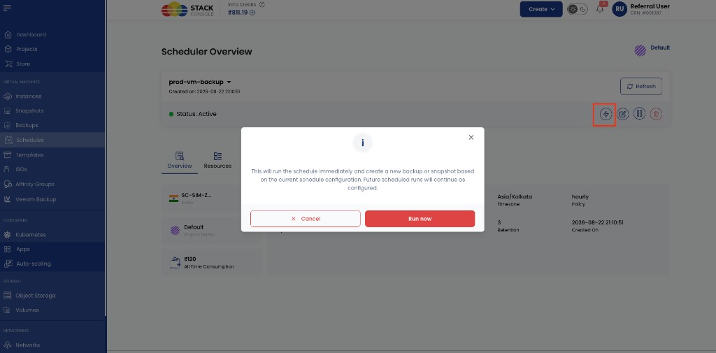 Run now confirmation