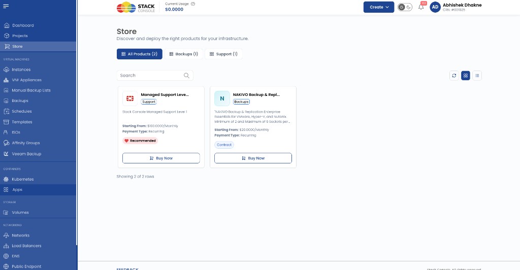 Screenshot: Customer Store — product catalogue