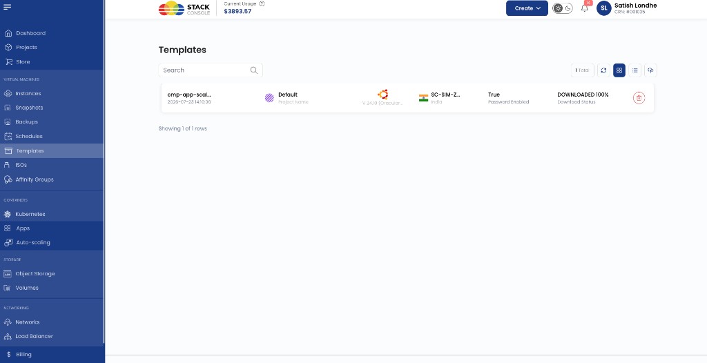 Screenshot: CMP — Templates list after create from VM