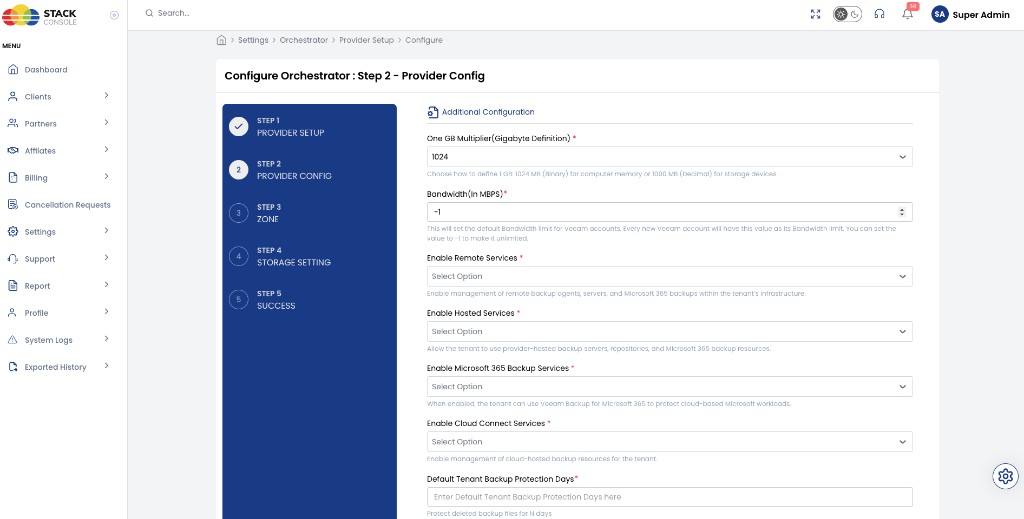 Screenshot: CMP — Veeam Provider Config (Additional Configuration)