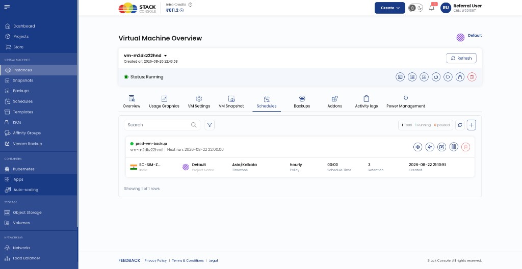VM Schedules tab