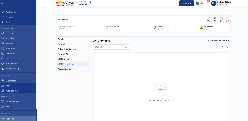 Screenshot: CMP — VPC VPN Connections empty state