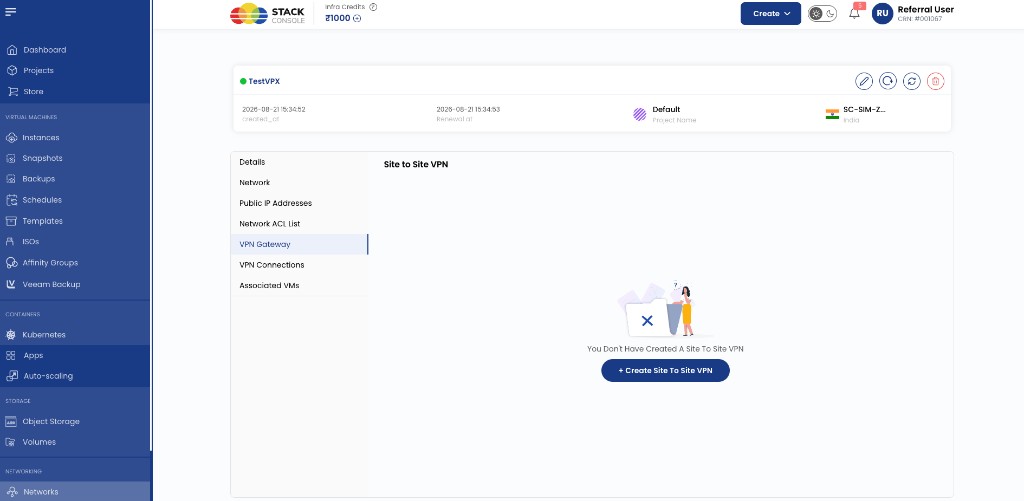 Screenshot: CMP — VPC VPN Gateway empty state