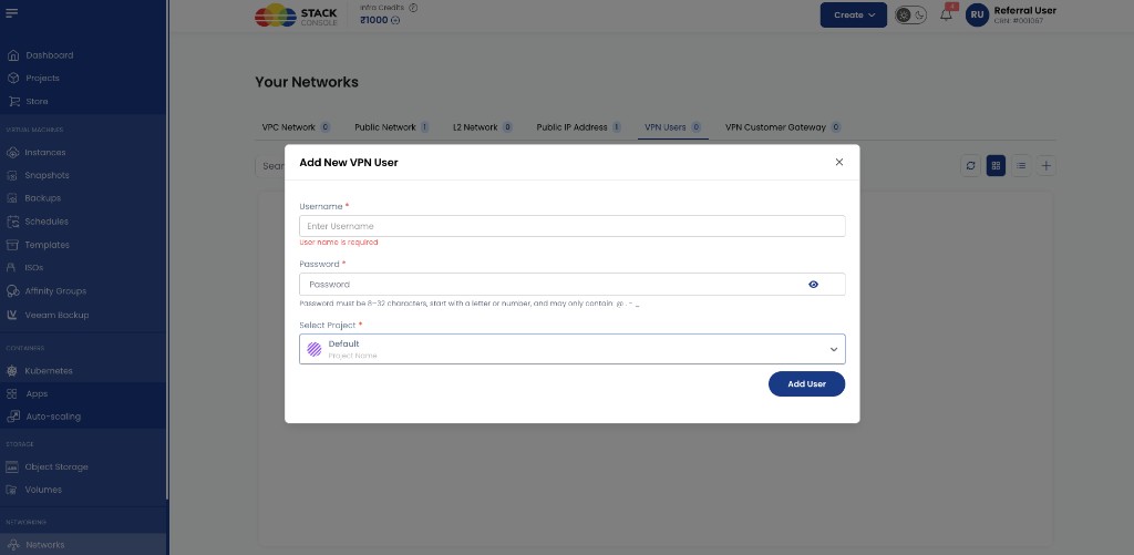 Screenshot: CMP — Add New VPN User