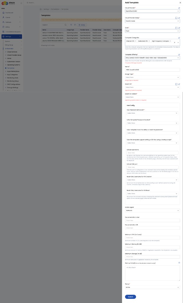 Screenshot: CMP — Add Template for OpenStack (Glance image mapping)