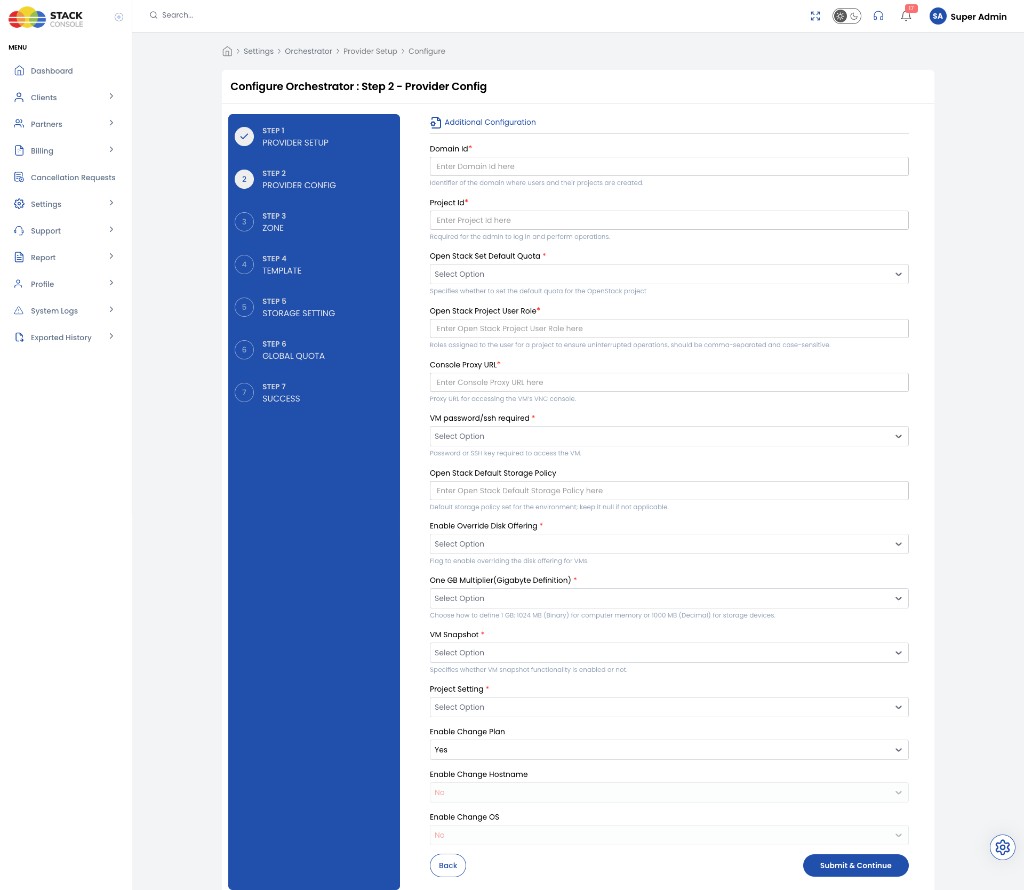 Screenshot: CMP — Configure Orchestrator Step 2 Provider Config (Additional Configuration)