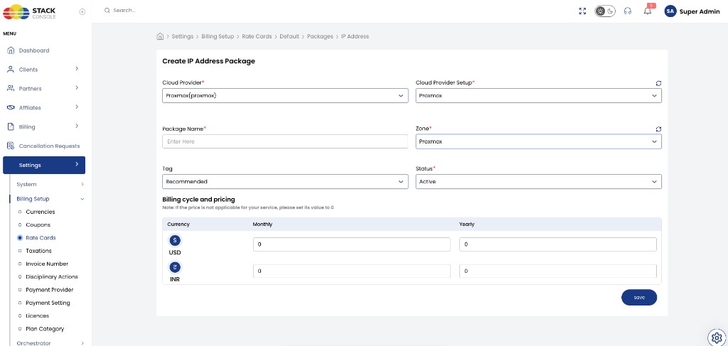 Screenshot: CMP — Create IP Address Package for Proxmox