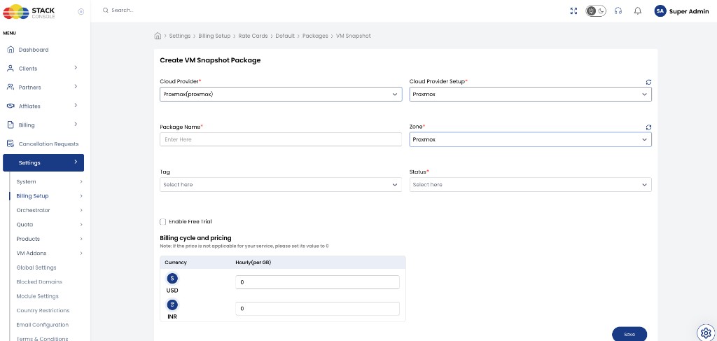Screenshot: CMP — Create VM Snapshot Package for Proxmox