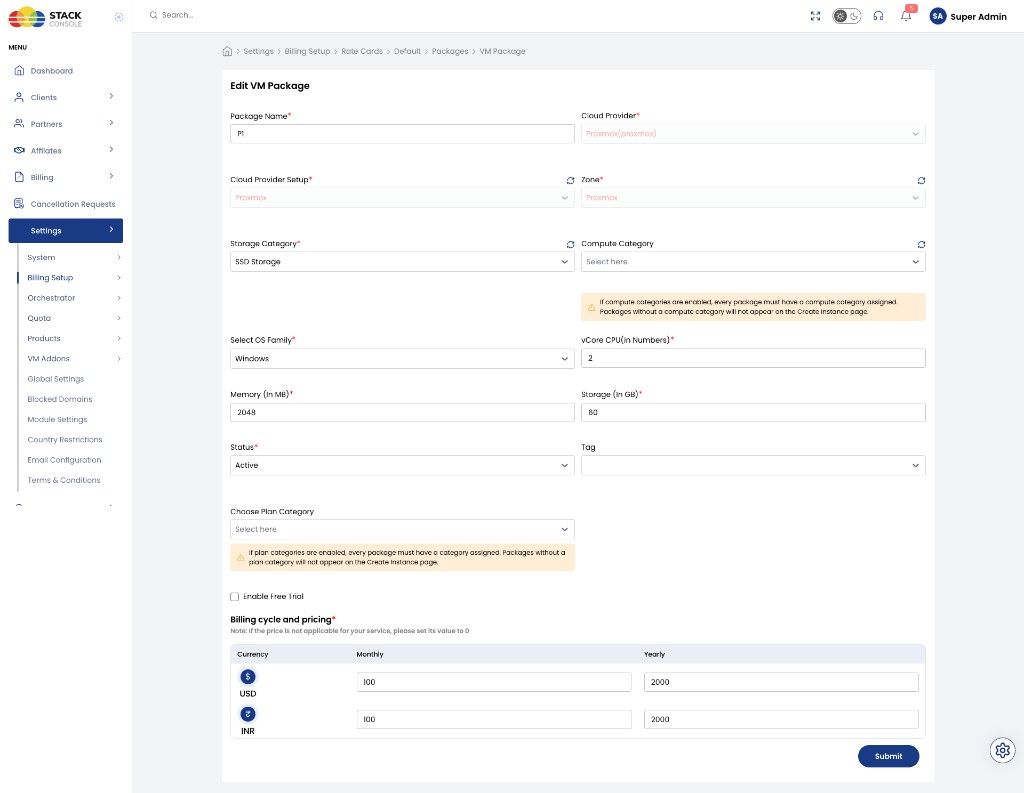 Screenshot: CMP — Edit VM Package for Proxmox