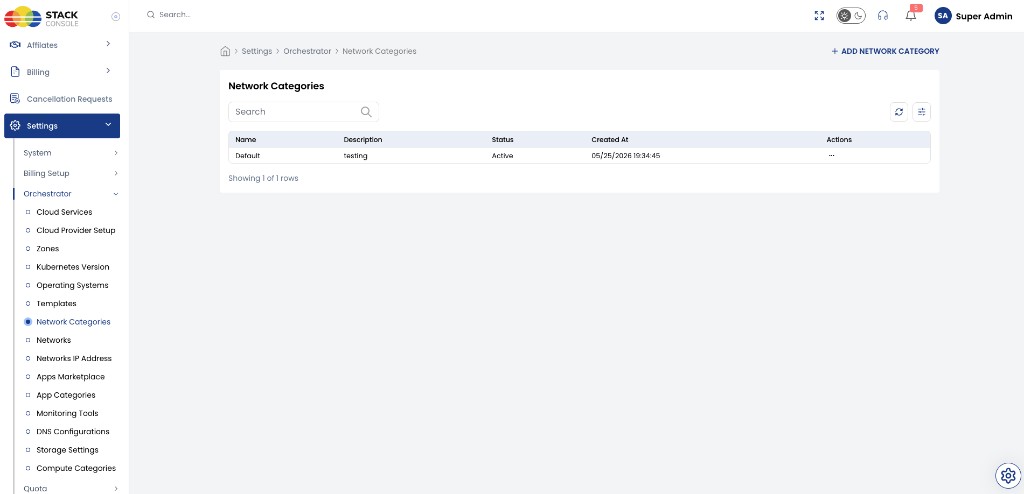 Screenshot: CMP — Network Categories list
