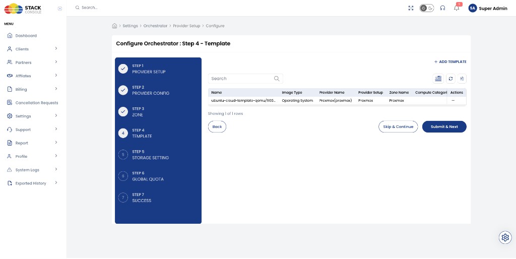 Screenshot: CMP — Step 4 Template listing for Proxmox