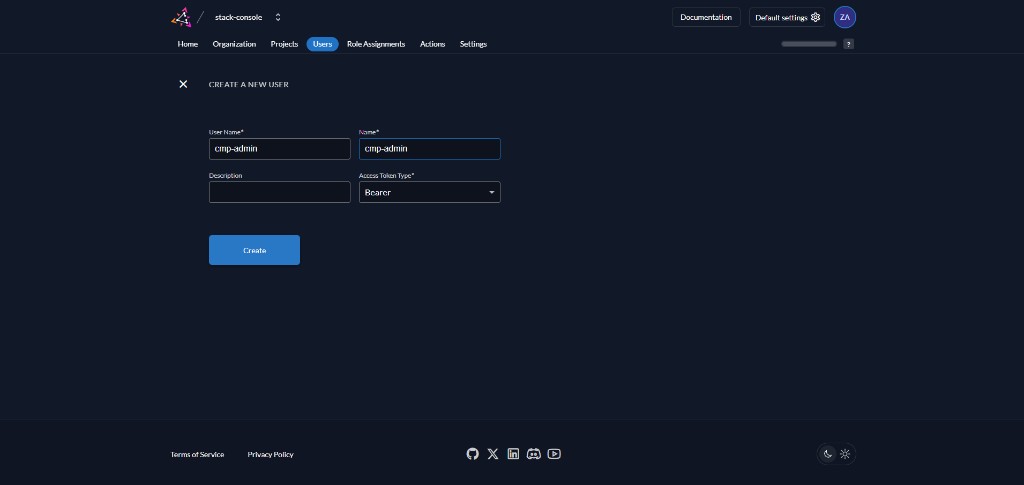 Screenshot: Application overview before creation
