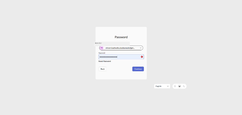 Screenshot: Zitadel password