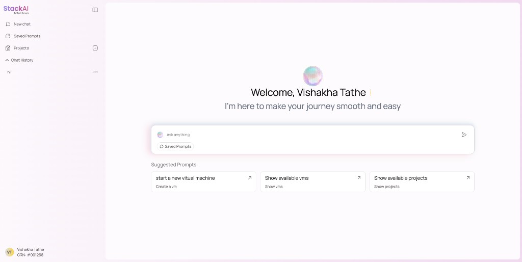 StackAI home screen with Ask anything box and suggested prompts